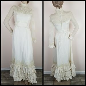 Vintage lace long sleeve wedding gown high neck